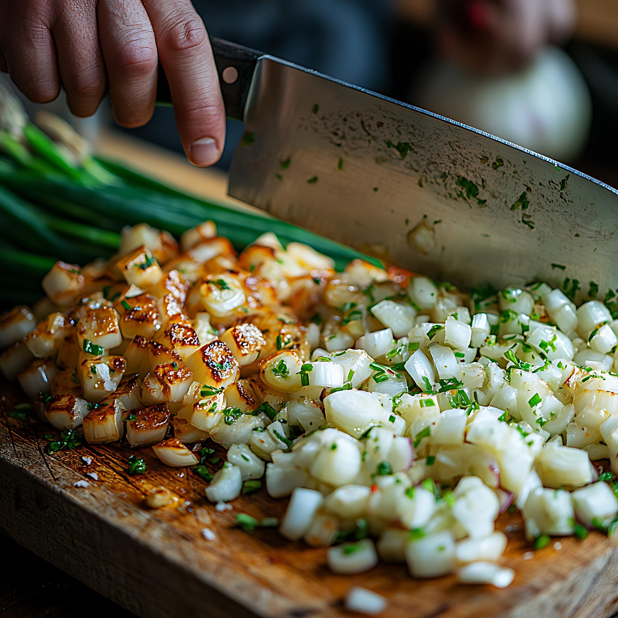 Close-up of caramelizing onions in pan